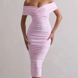 Club L London Strapless Ruched Bodycon Dress in Light Pink